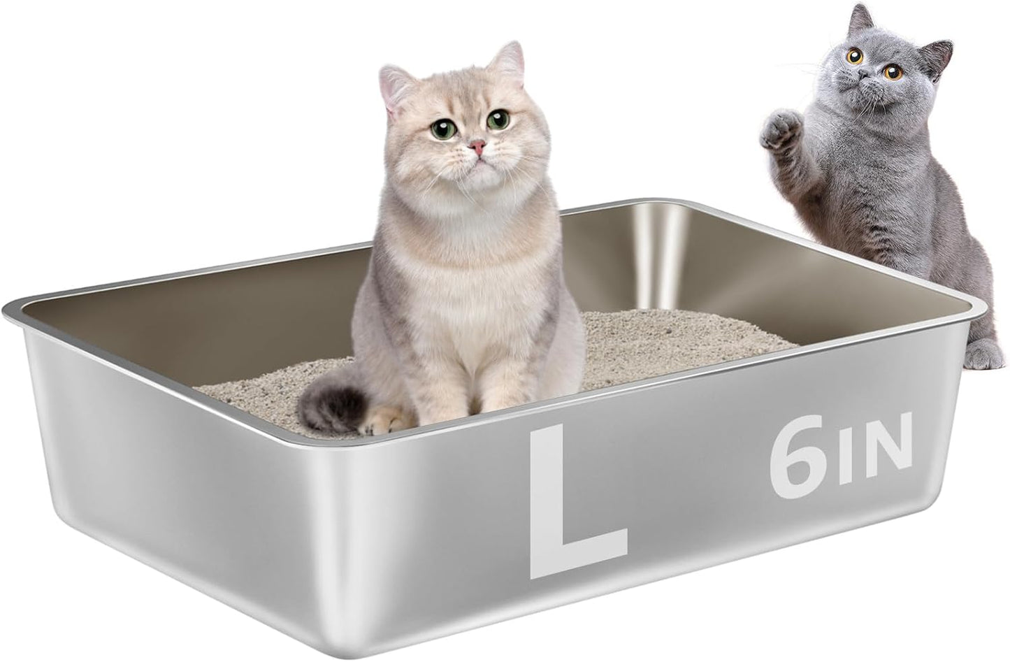 Stainless Steel Litter Box -Metal Litter Box for Big Cats,Large Stainless Steel Cat Box Easy to Clean, Cat LitterBox Pet Toilet-High Sided for Kitten,Kitty,Rabbits,Non Stick, No Smell