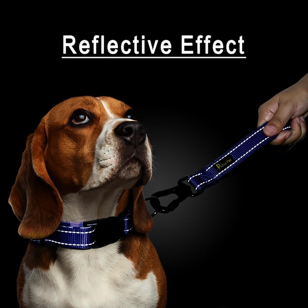 PLUTUS PET Short Dog Leash, Reflective Nylon Padded Handle, Strong Traffic Leash with Carabiner Clip, Perfect for Large or Medium Dogs (10”，Royal Blue)