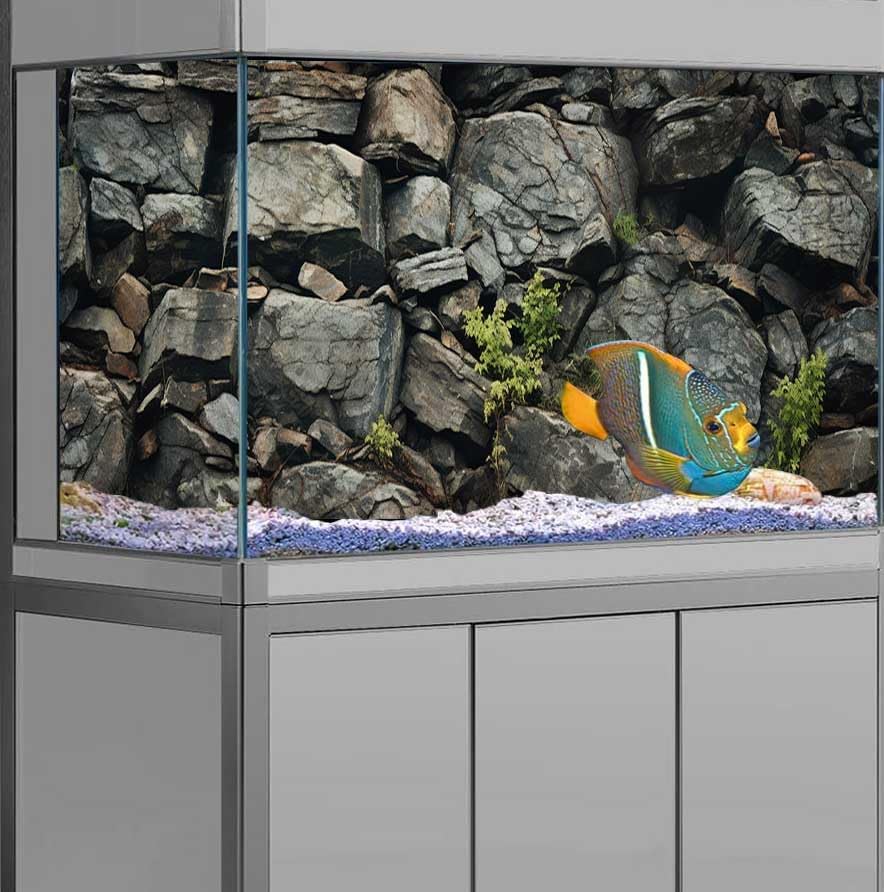 48X20IN Stone Aquarium Background, Rock Fish Tank Background, Natural Rocky Glass Terrarium Background with 8 EVA Double-Sided Tape
