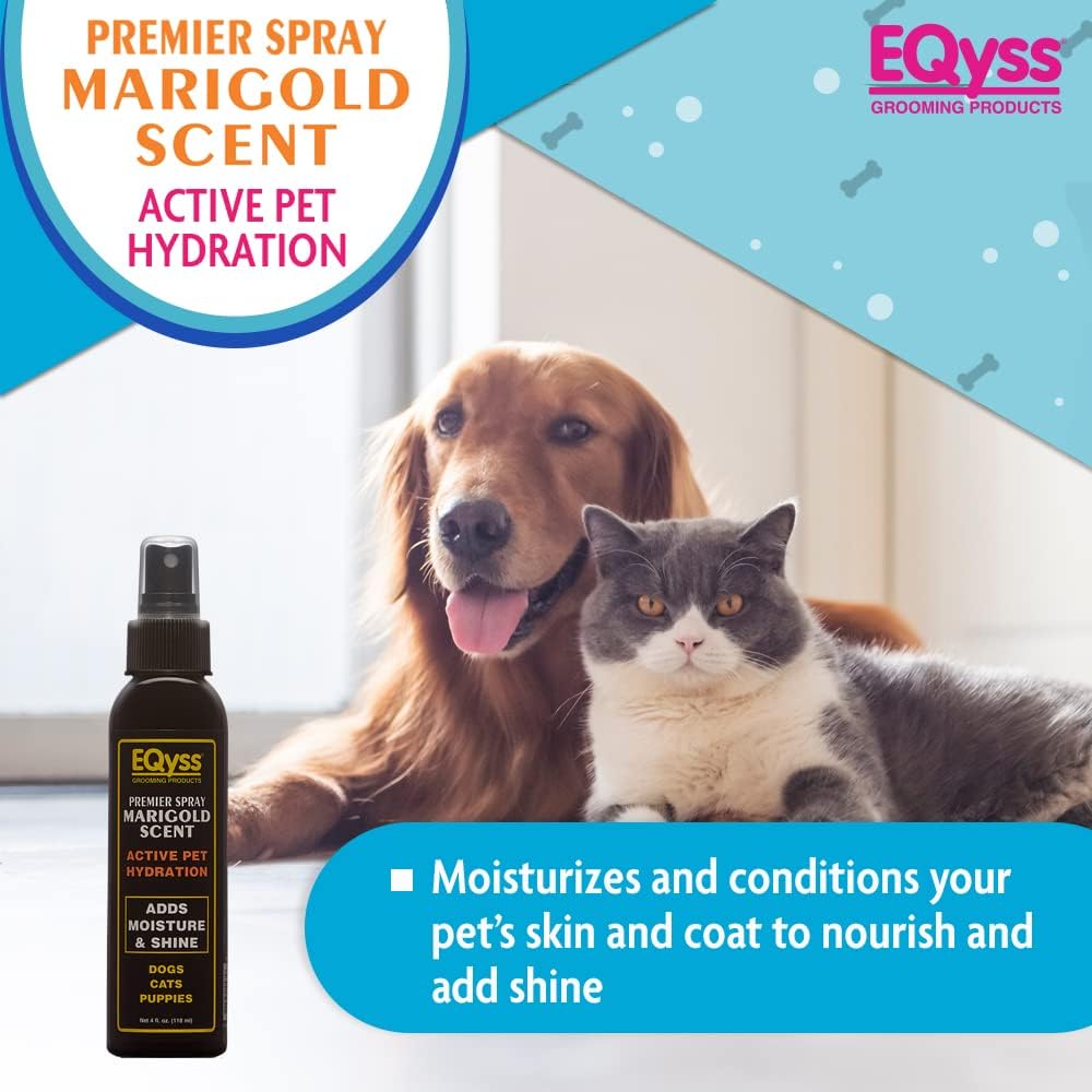 EQyss Premier Pet Spray Marigold Scent - Moisturizes & Conditions for Healthy Skin/Coat, Non-greasy, Adds Shine - Great for Dogs, Cats, Puppies (4 oz)