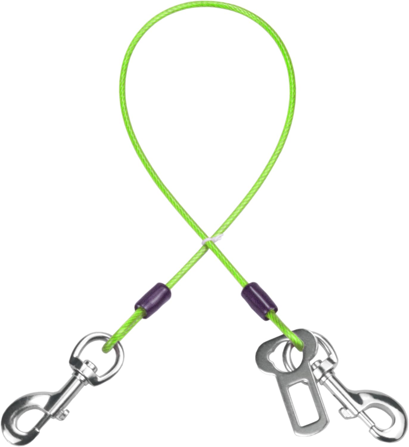 Dog Seat Belt Harness for Car,Dog Seatbelt of Coated Wire Leash Safety Restraint,No Chew Tether Cable Vehicle,Double Clips & Latch(Green, 16 inch/40 CM)