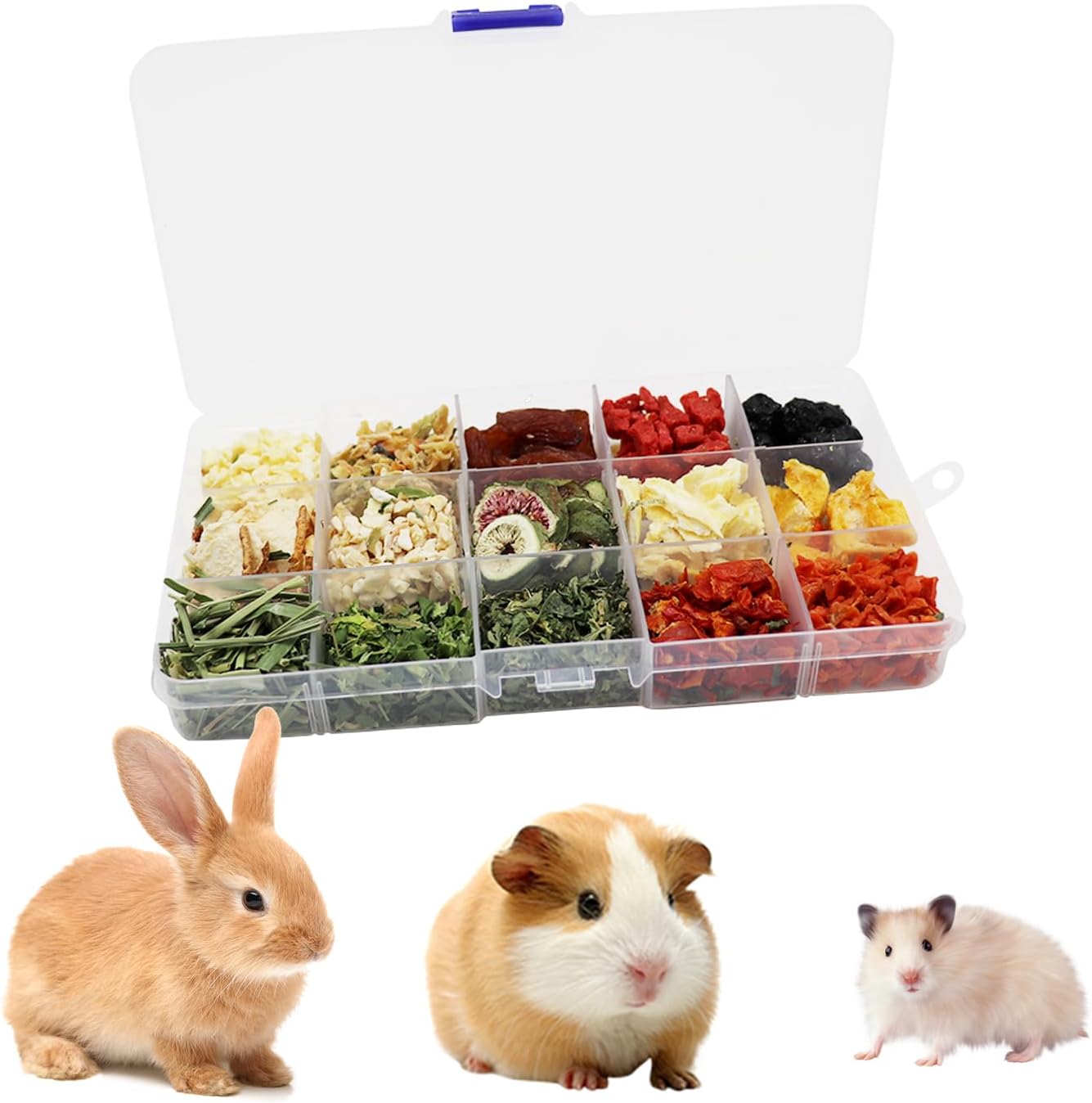 Bunny Treats, Treat Box with 15 Kind of Snacks for Rabbit, Hamster, Chinchilla, Guinea Pig and Other Small Pets, Chinchilla Treats, Guinea Pig Treats, Hamster Treats