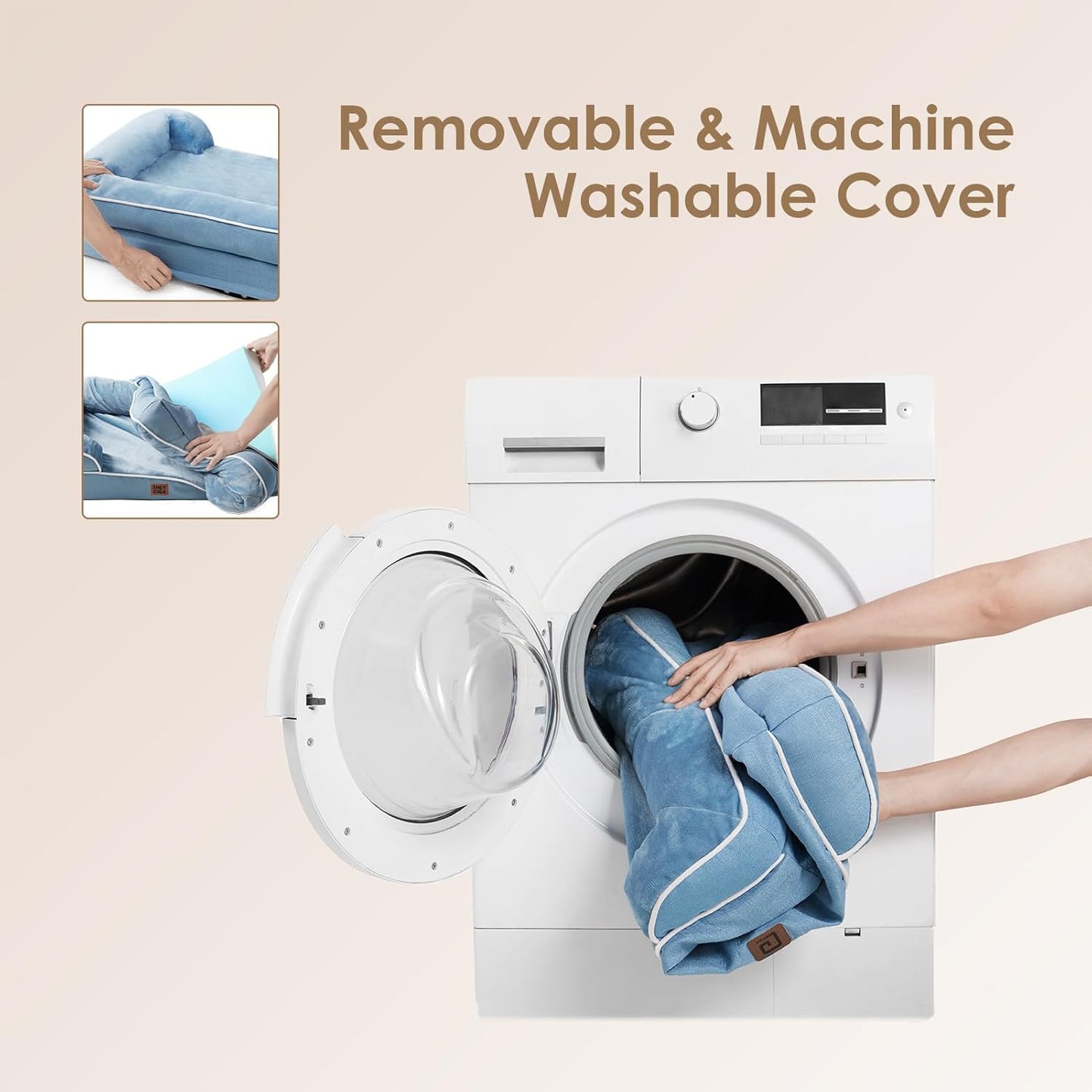 EHEYCIGA Orthopedic Dog Beds for Extra Large Dogs, Waterproof Memory Foam XXL Dog Bed with Sides, Non-Slip Bottom and Egg-Crate Foam Big Pet Couch Bed with Washable Removable Cover, Washed Blue