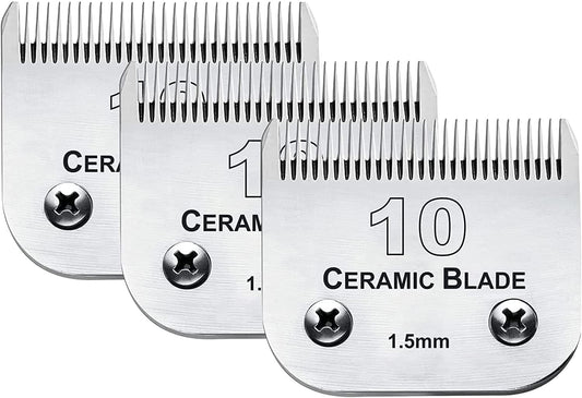 3 Pack 10 Blade Dog Grooming Blades Compatible with Andis Clippers/Oster A5/Wahl KM,Detachable Stainless Steel Blade,Size-10, 1/16-Inch Cut Length