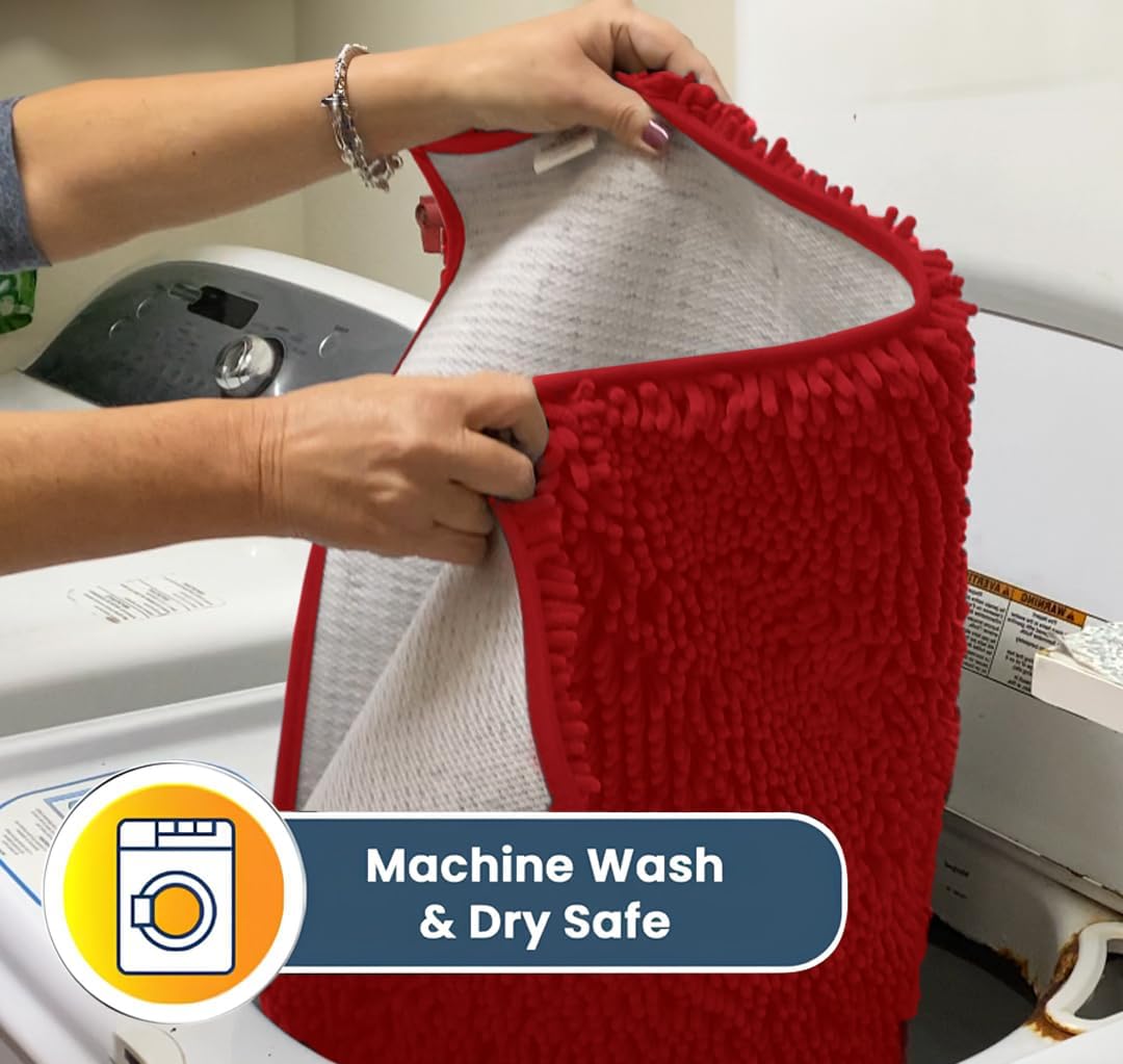 Muddy Mat® Shown on TV – Super Absorbent Microfiber Dog Door Mat for Muddy Paws, Non-Slip Washable Pet Rug, Quick Dry Chenille Entryway Carpet, Machine Washable Indoor Outdoor mat, Red 28"x18"