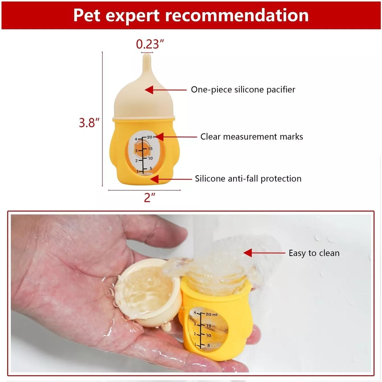 1Pc 20ml Yellow Pet Feeding Bottle for Puppies and Kittens, Silicone Current Limiting Puppy Kitten Bottles for Nursing