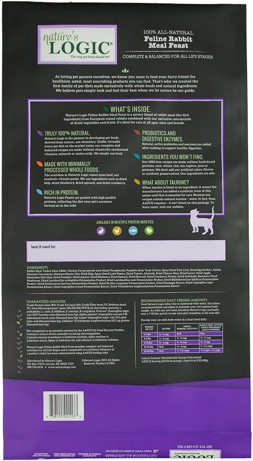 Nature's Logic Rabbit Dry Cat Food (1 Pack), 15.4 lb