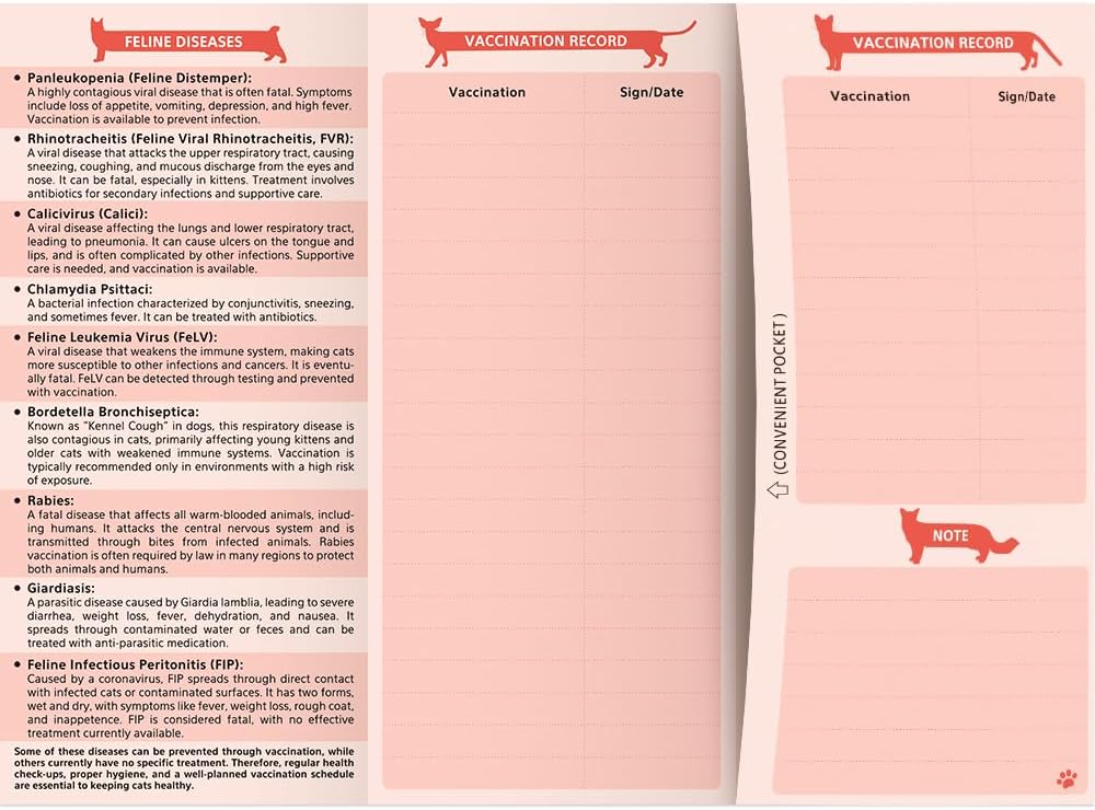 ANZON MORIES 24 Packs Cat Health Record Cards Vaccination Book with Storage Pocket, Large 8 x 10.5 in Feline Vaccine Shot and Kitten Immunization Memo Booklet for Kitty Pet Nursing Supplies