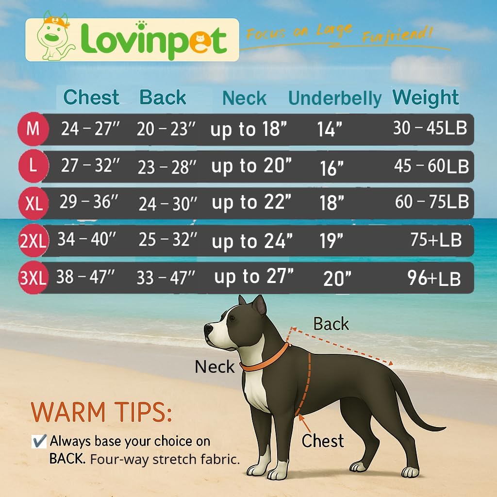 LovinPet Dog Pajamas Large Sized Dog, Anti Licking, Recovery Wear, Lightweight Jurassic Knit, UV for Large Dogs /3XL