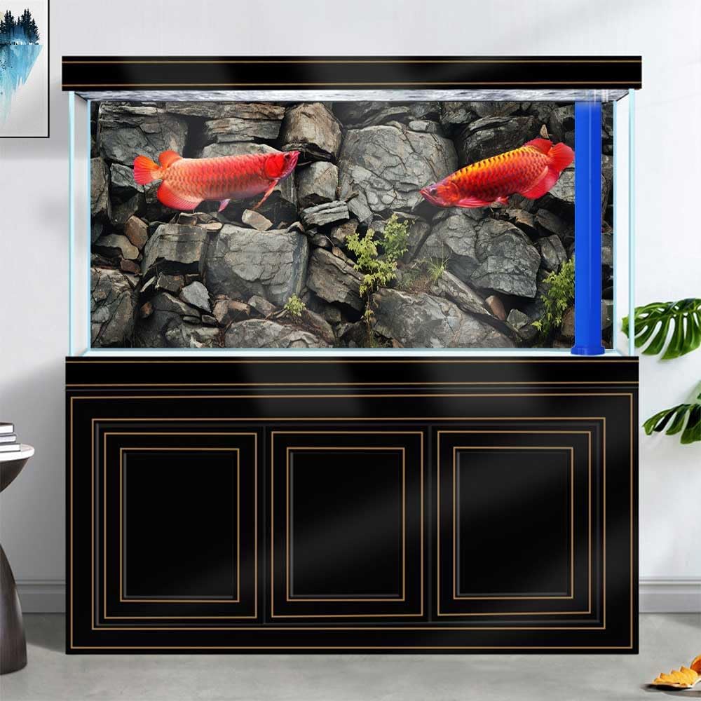 48X18IN Stone Aquarium Background, Rock Fish Tank Background, Natural Rocky Glass Terrarium Background with 8 EVA Double-Sided Tape