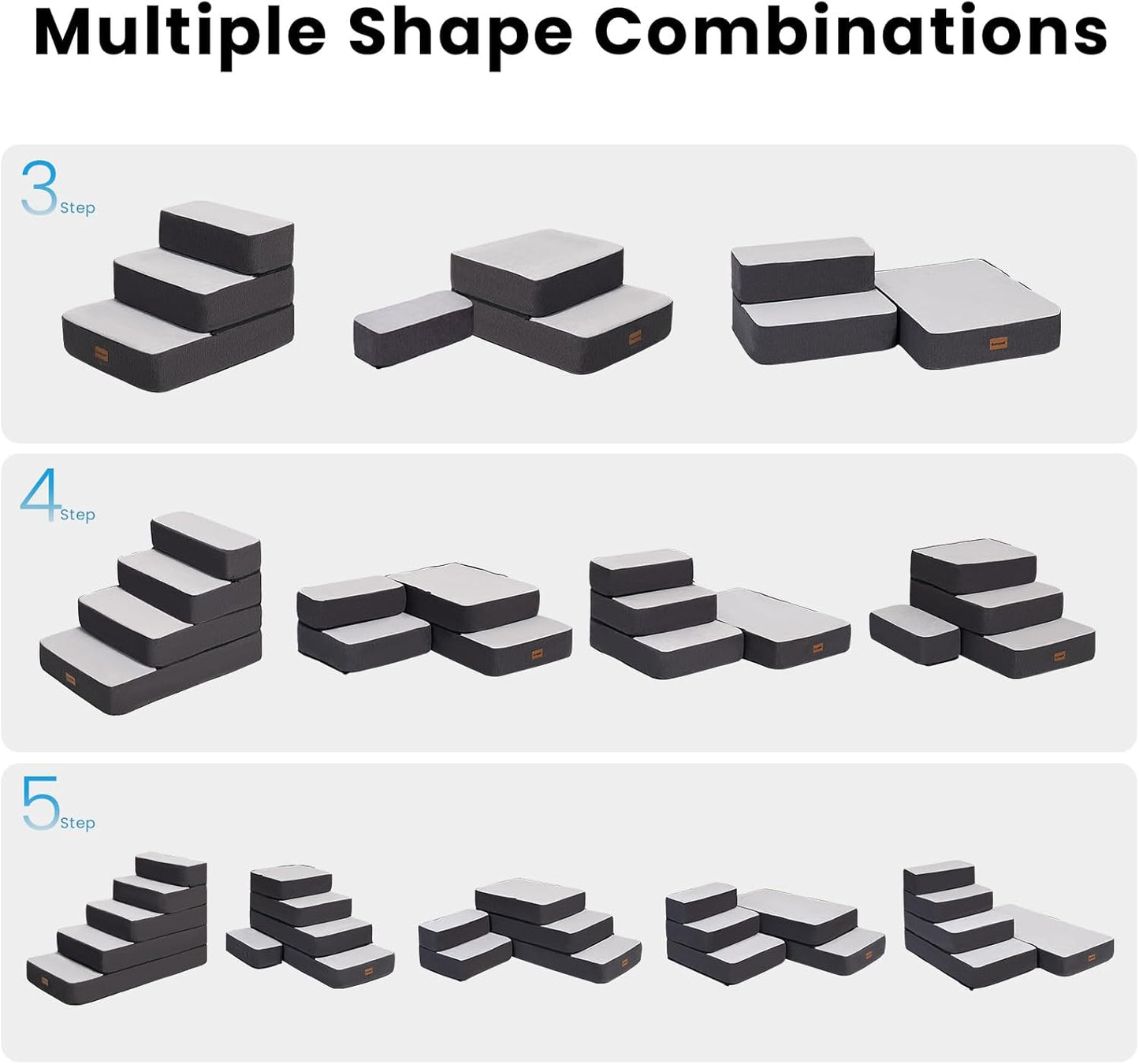 4-Step Adjustable Dog Stairs for Beds, Dog Steps for Small Dogs and Cats, Foldable Pet Stairs for Bed Climbing, Non-Slip Pet Step Indoor, Grey