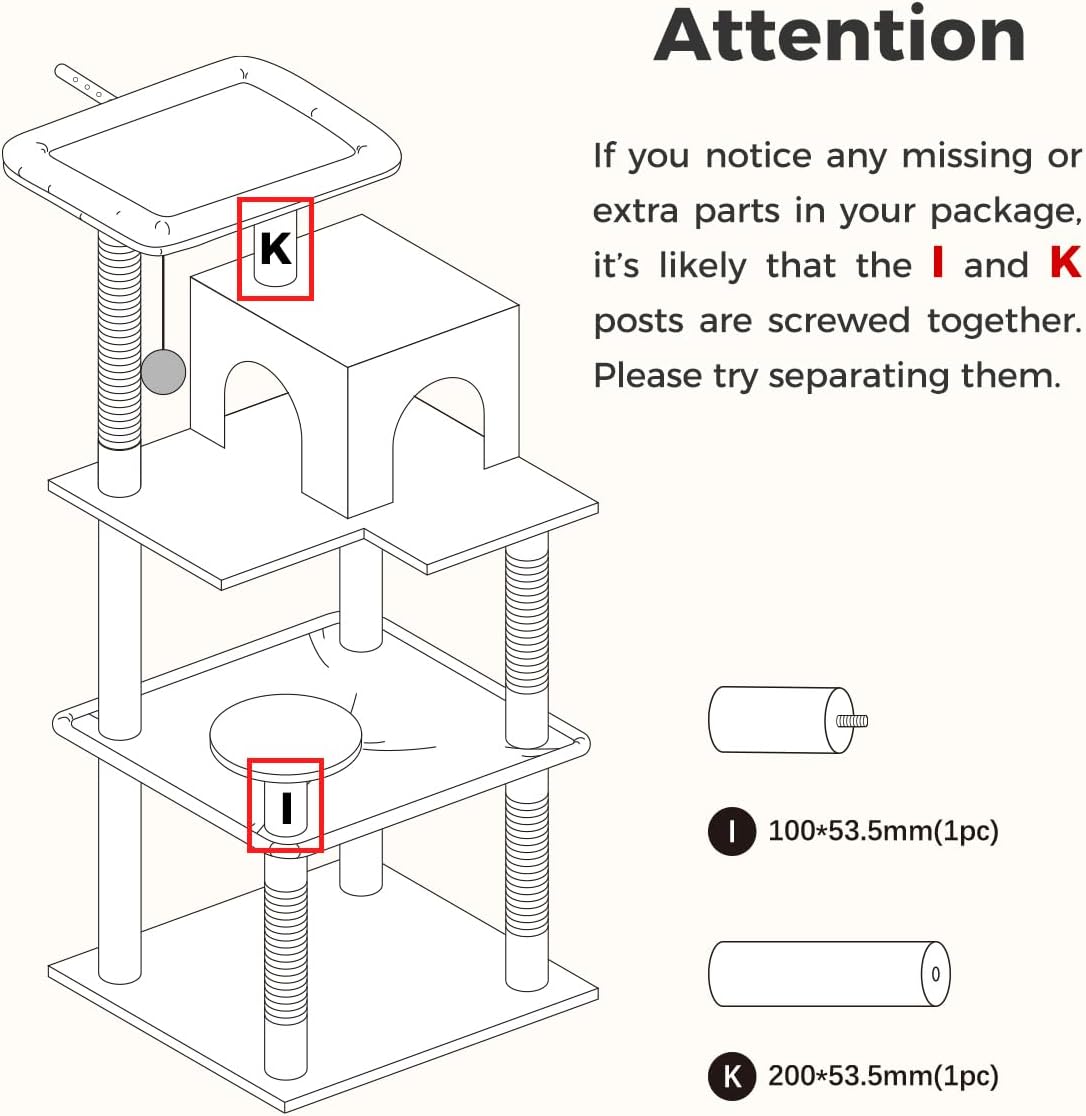Cat Tree for Indoor Cats, 45.7" Multi-Level Cat Tower with Large Metal Frame Hammock, Cat Condo with 4 Scratching Posts and Top Perch for Small Medium Cat, Beige