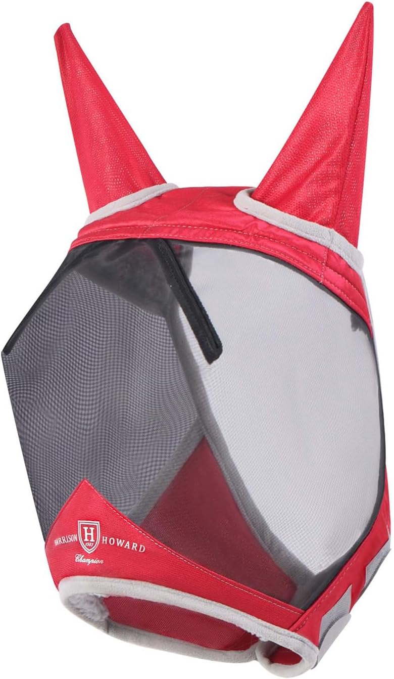 Harrison Howard CareMaster Pro Luminous Horse Fly Mask Large Eye Space Standard with Ears UV Protection for Horse Red M Cob