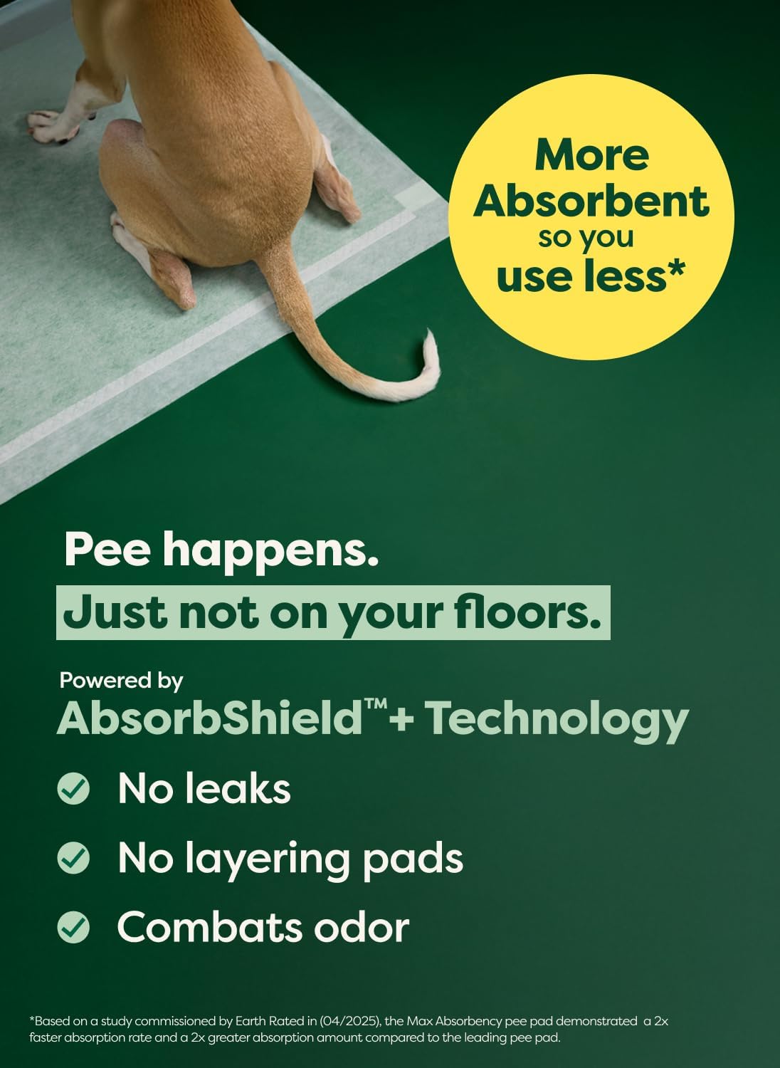 Earth Rated Max Absorbency Puppy Pee Pads for Dogs Absorbs 2X Faster & 2X More, Leak-Proof Odor-Free Potty Training Wee Wee Pad, Unscented, XL, 28” x 34”, 40 Count