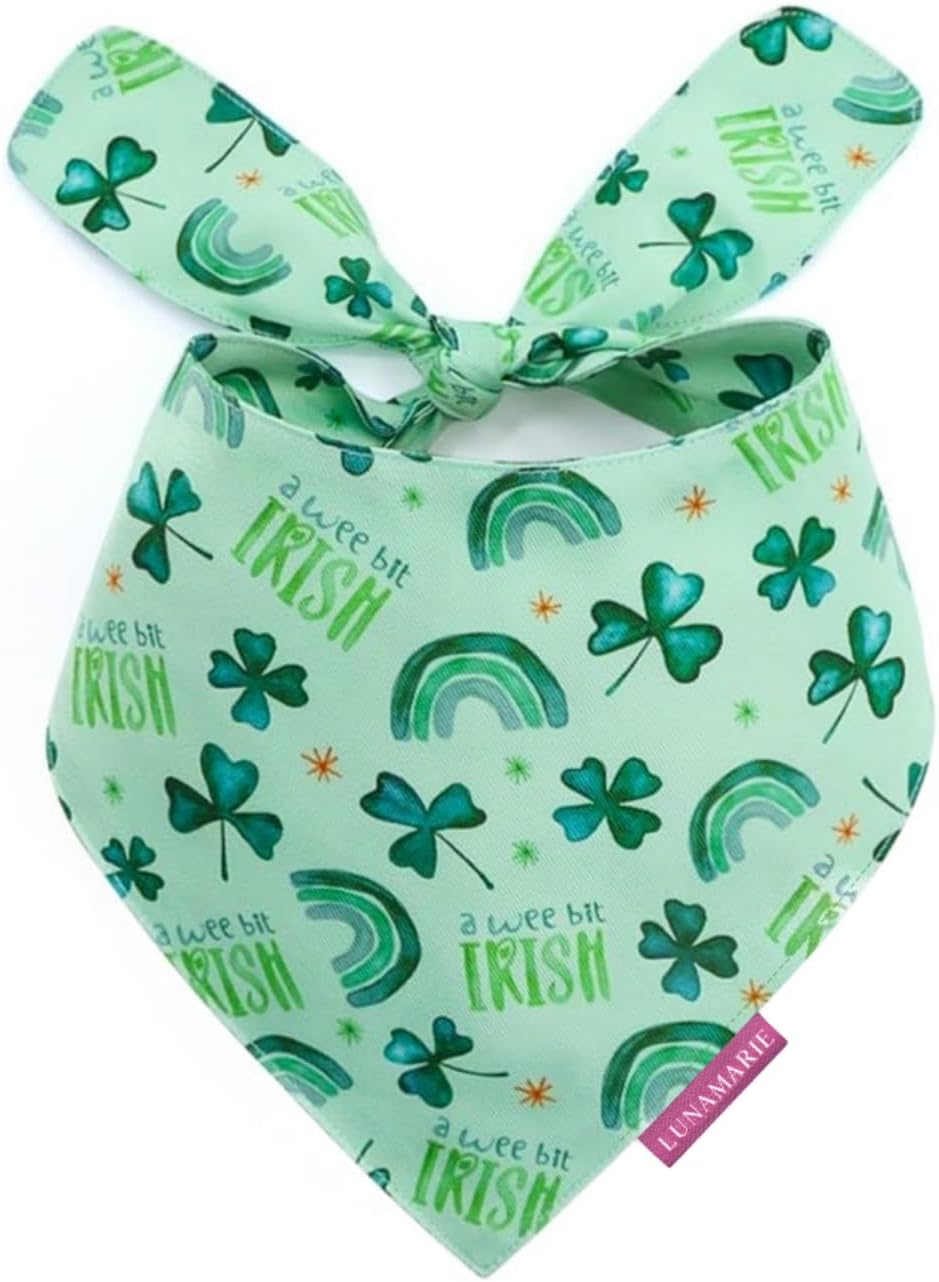 LunaMarie - Luxury Pet Birthday Bandanas -Premium & Silky Poly Fabric | 100% Handmade | Custom Shape Dual Layered (A Wee Bit Irish, X-Small)