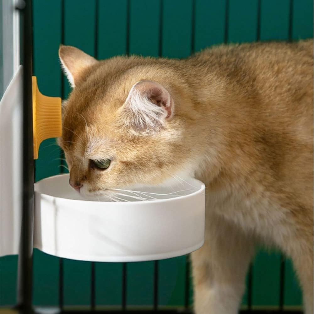Pet Hanging Automatic Feeders Drinking Bowls 40oz, Auto Gravity Pet Feeding Water Set, Cage Pet Feeding Bowls Dispenser for Cats Dogs Puppy, Rabbit Hamsters Chinchilla Hedgehog (White-Water)