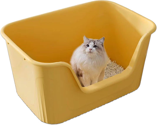 Vealind Jumbo Litter Box, XL Litter Boxes for Big Cats, Extra Large Space, High Sided Litter Pan, Leak-Proof & Anti-Splashing, Easy Clean & Durable (25” * 17” * 13” Yellow)