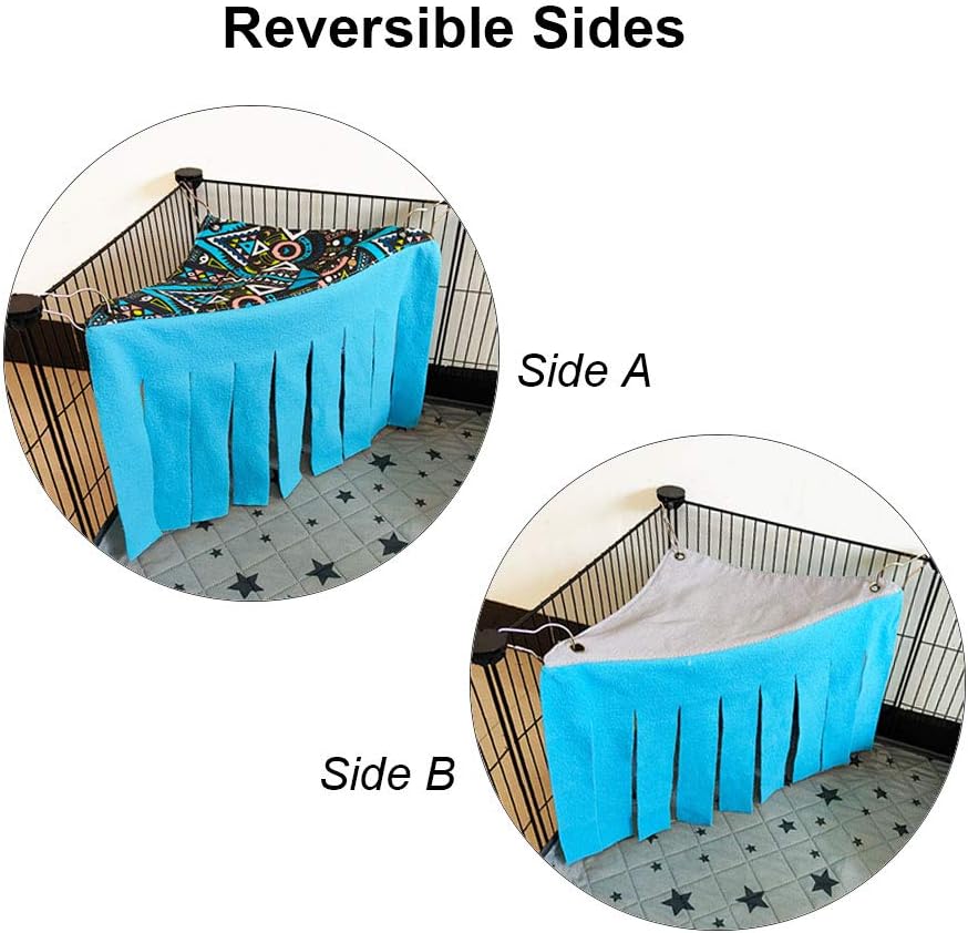 RIOUSSI Guinea Pig Hideout Hideaway Corner Fleece Toys Cage Accessories with Reversible Sides, Random/Gray-Blue+Pink, Pack of 2