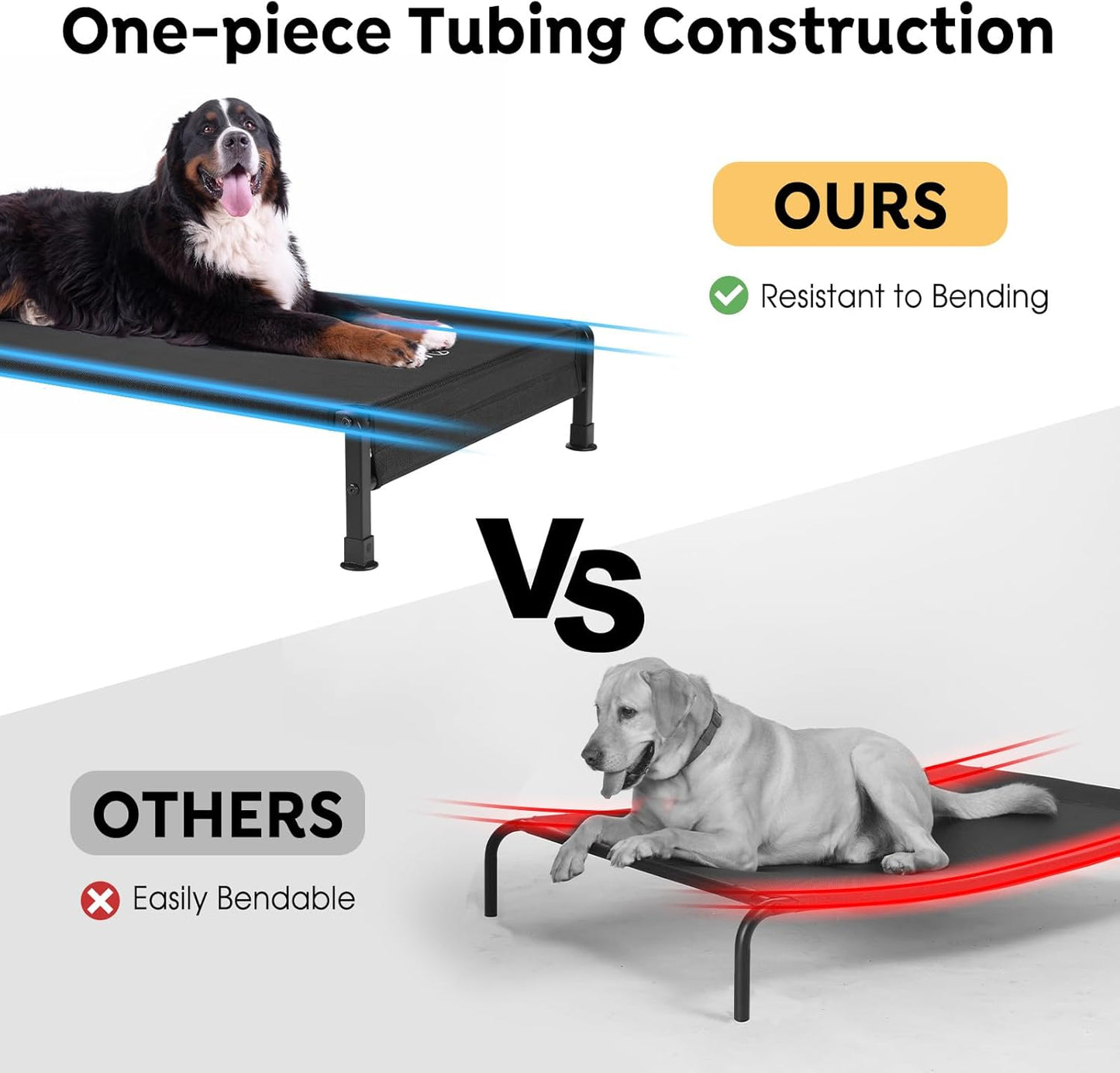 Veehoo Cooling Outdoor Dog Bed, Heavy Duty Elevated Pet Bed with Washable & Breathable Teslin Mesh, Non-Slip Silicon Feet, Dog Cot Bed with Support Hem, 35" x 22", Black, CWC2433