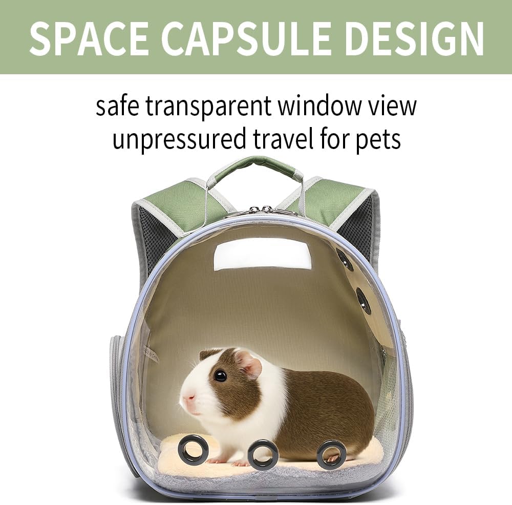 Bunny Carrier, Guinea Pig Carrier,Small Animal Carrier Backpack for Rabbit,Bearded Dragon, Lizard,Hamster,Kitten. Breathable Pet Travel Cage Bag (Army Green)