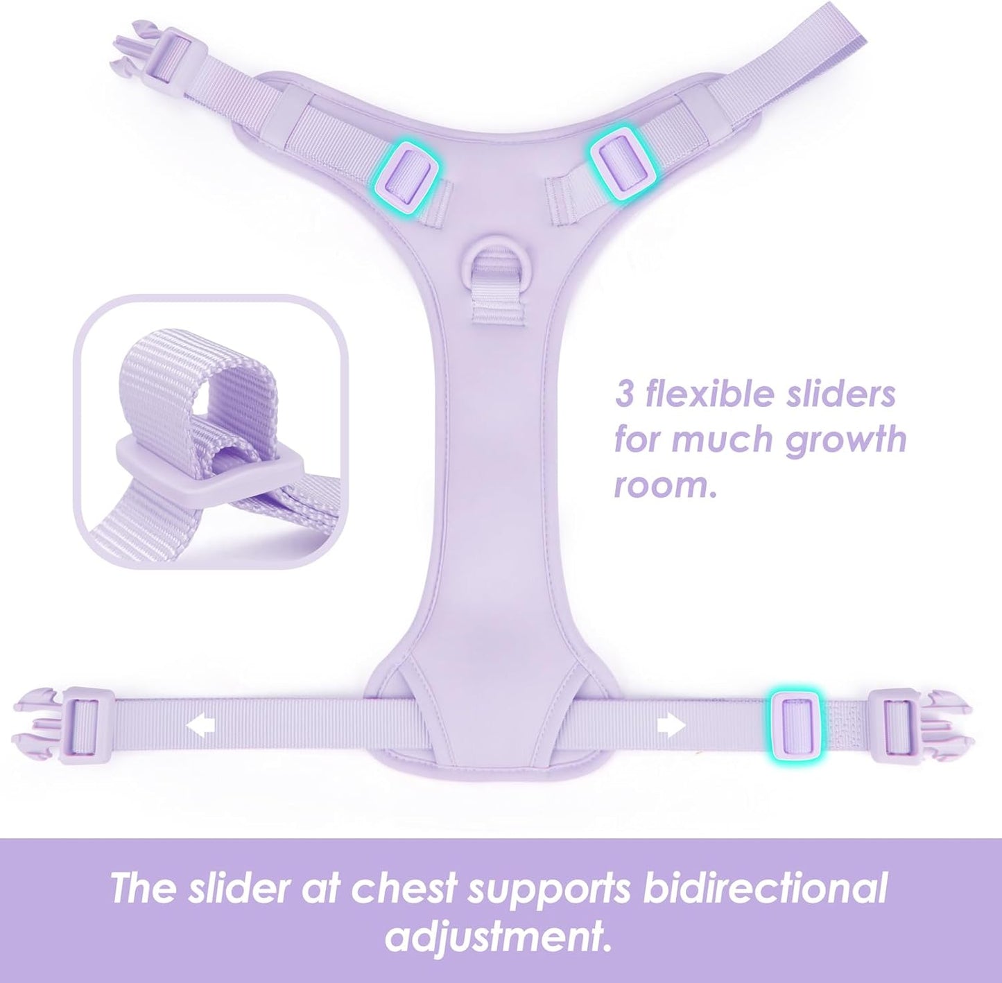 No Pull Dog Harness, Puppy Vest with Front Clip for Small Medium Large Sized Dog(Light Purple,M)