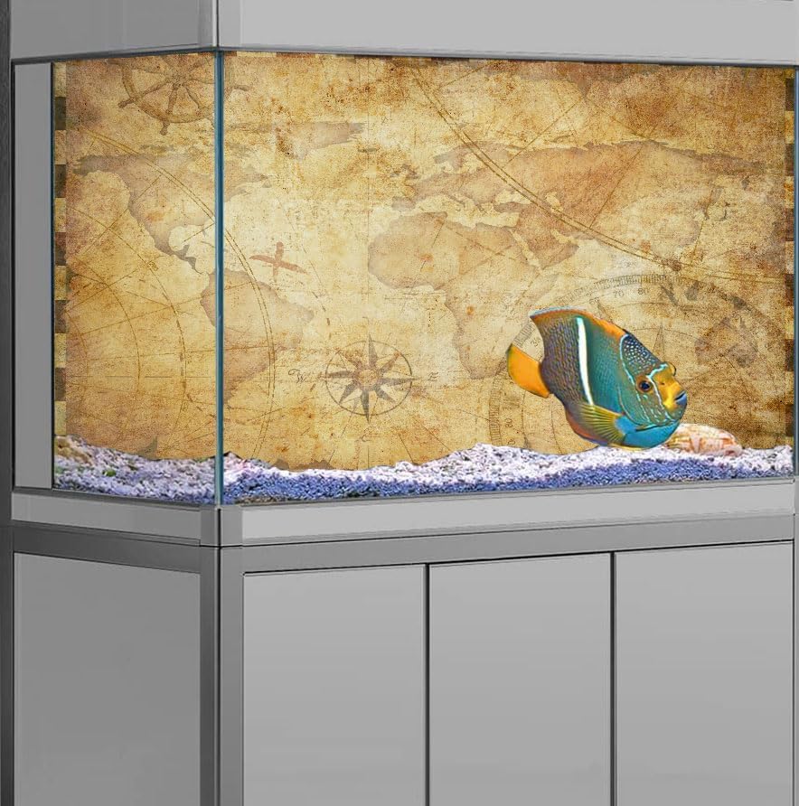 30X12IN Retro Old Travel World Map Terrarium Background, Art Parchment Pirate Treasure Map Reptile Habitat Background with 10EVA Double-Sided Tape