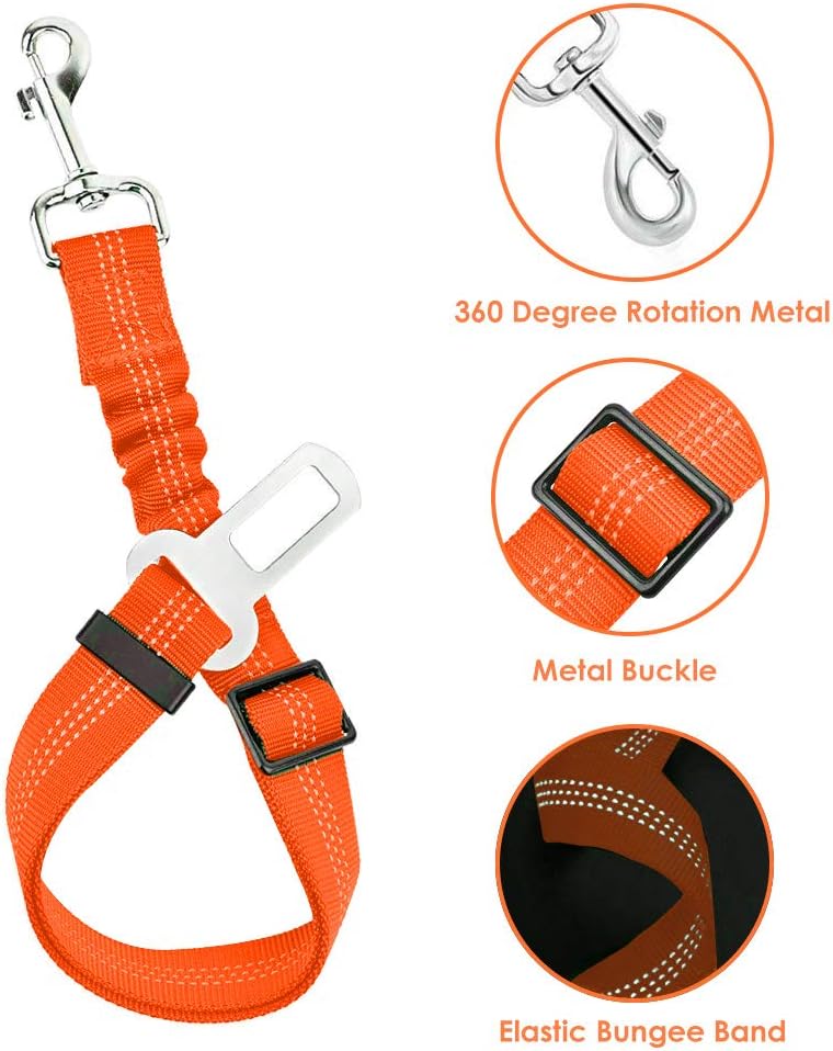 Lukovee Dog Seat Belt - Adjustable Dog Car Harness for Large, Medium & Small Dogs, Soft Padded & Breathable Mesh Dog Seatbelt with Vehicle Connector Strap (Orange, X-Small)