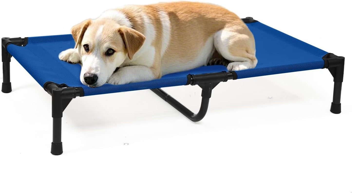 Elevated Dog Bed Outdoor for Medium Dogs, Raised Dog Cot Bed Off The Ground with Breathable Mesh & Non Slip Feet, Lifted Pet Hammock Bed Indoor (M, Blue)