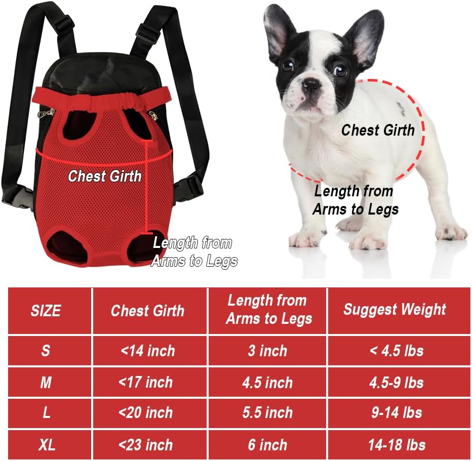 FEimaX Dog Carrier Backpack Pet Legs Out Front Cat Travel Bag, Adjustable Puppy Backpacks Carriers Hands-Free for Small Medium Dogs Cats Hiking Traveling Camping Daily Walking (Small, Red)