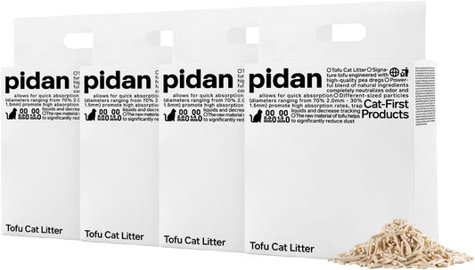 pidan Tofu Cat Litter Clumping,Flushable,Ultra Absorbent and Fast Drying, 100% Natural Ingredients Litter,Solubility in Water,Really Dust-Free,Less Scattering (5.3lb×4bags)