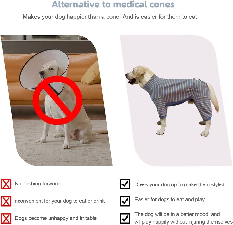 Dog Pyjamas PJS Sweater Clothes and Home Clothing Suitable for Medium to Large Breeds of Dogs, Dog Neutering Suits, Extra-Large Stretch Fabric, Four-Legged (Thickened Blue Stripes, 5XL)