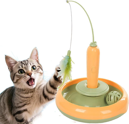 Interactive Cat Toys for Bored Indoor Cats,Automatic Cat Toy 3-in-1 Smart Teaser Wand Featuring Spinning Feather&Rolling Ball Track,Cats Dancer Toy Stimulates Hunting Instincts,Weight Control
