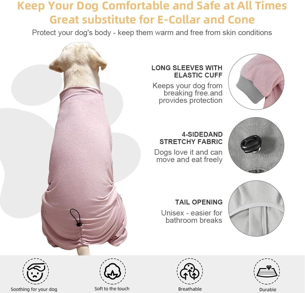 Dog Pyjamas PJS Sweater Clothes and Home Clothing Suitable for Medium to Large Breeds of Dogs, Dog Neutering Suits, Extra-Large Stretch Fabric, Four-Legged Clothes (Thin Pink, 4XL)
