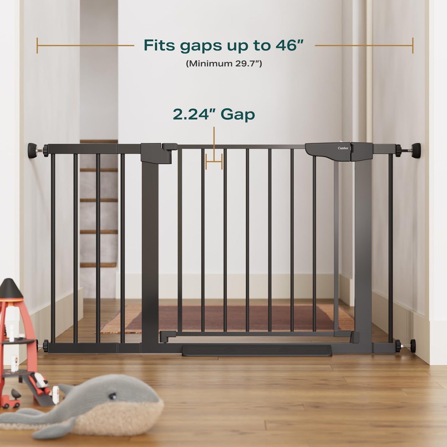 Cumbor 2 Pack 29.7-46" Baby Gate for Stairs, Mom's Choice Awards Winner-Auto Close Dog Gate for doorways, Easy Install Pressure Mounted Pet Gates indoor, Easy Walk Thru Wide Safety Gate for Dog, Black