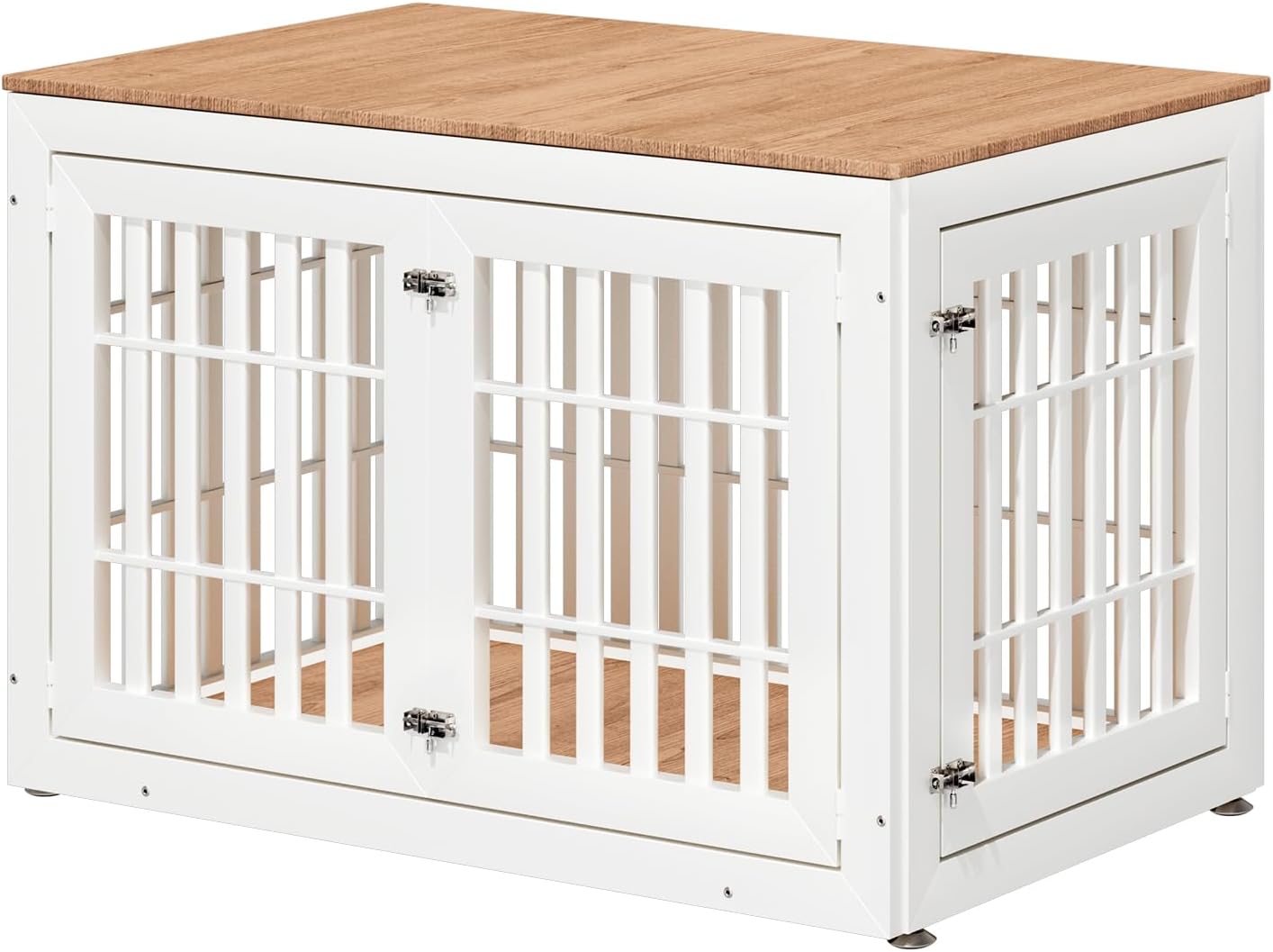 48" Heavy Duty Dog Crate Furniture for Small,Medium and Large Dogs,Rustic Wooden Dog Cage Kennel Indoor Furniture with Waterproof Top,Decorative Pet House Side End Table (White & Wood)