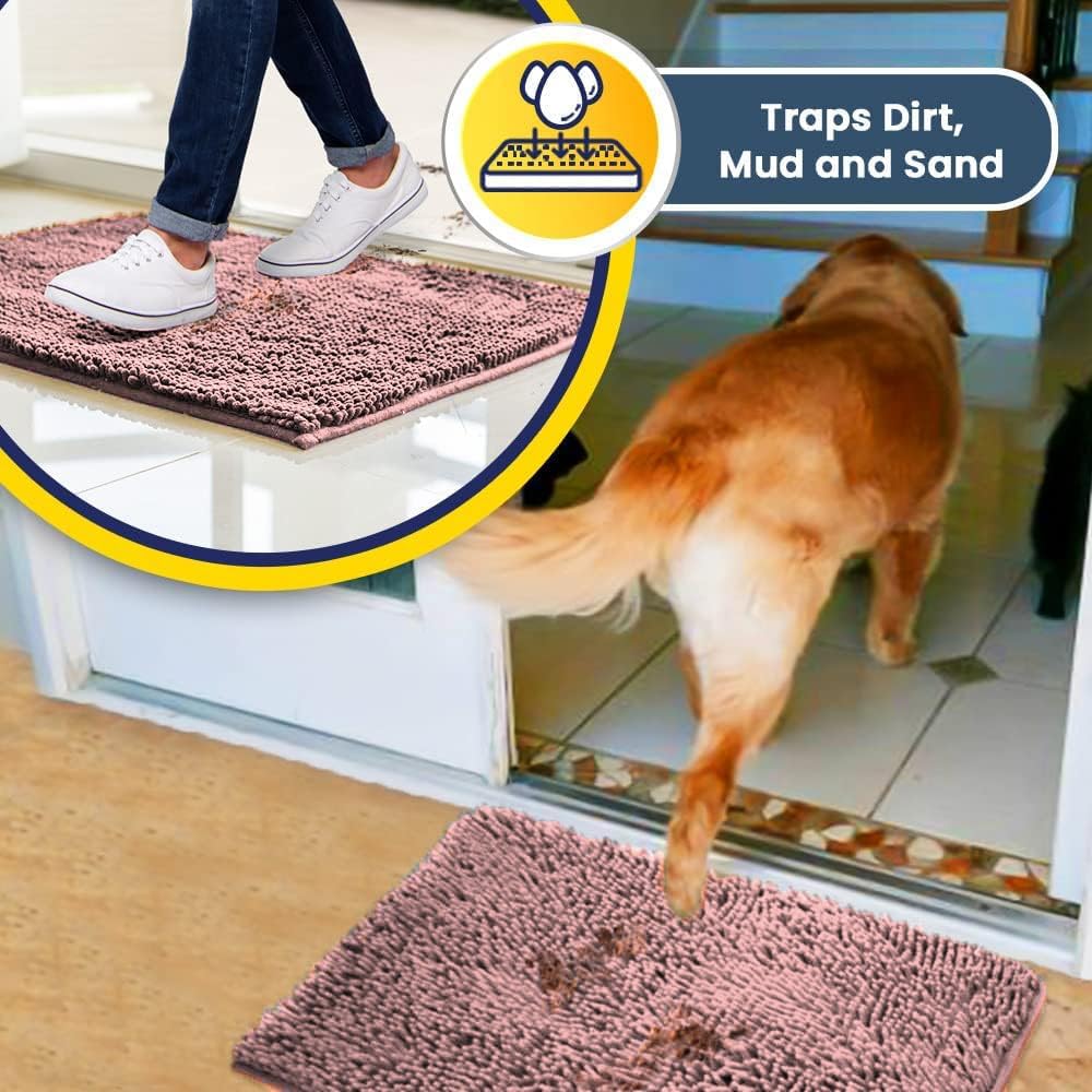 Muddy Mat® Shown on TV – Super Absorbent Door Mat Indoor, Microfiber Quick Dry Chenille Entryway Rug, Non-Slip Front Door Mat, Indoor Mats for Entryway, Machine Washable Pet Rug, Pink 24"x36"