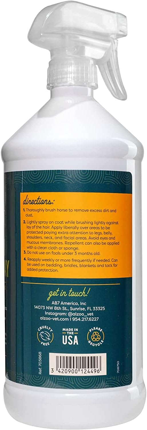Natural Fly and Tick Horse Spray, Helps Repel Mosquitoes, Horseflies & Ticks, Plant-Based Active Ingredients, 32 Fl. Oz. Spray Bottle