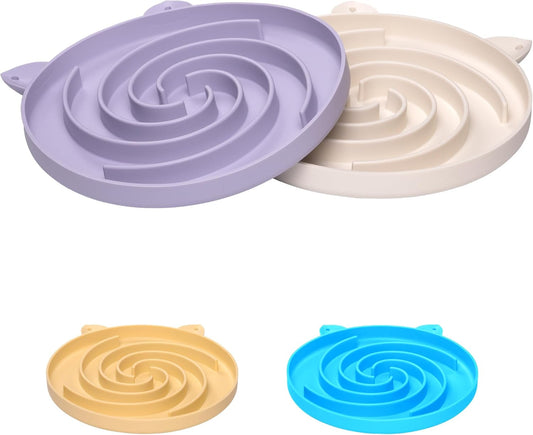 Slow Feeder Cat Bowl, Easy to Clean Silicone Bowl, Ideal for Dry and Wet Food (Purple and White)