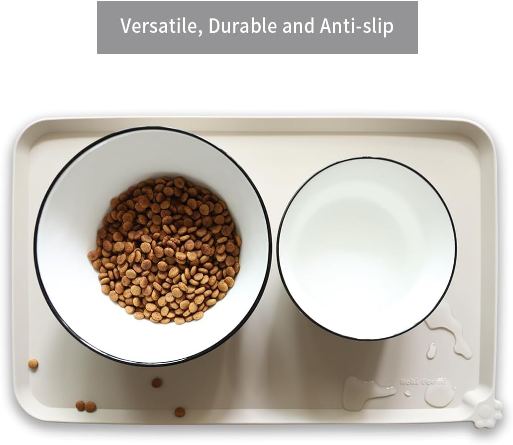 Hoki Found Silicone Pet Food Tray - High-Lips Dog Cat Bowl Mats - Waterproof Dog Cat Food Mats - Colors: Cream Brown