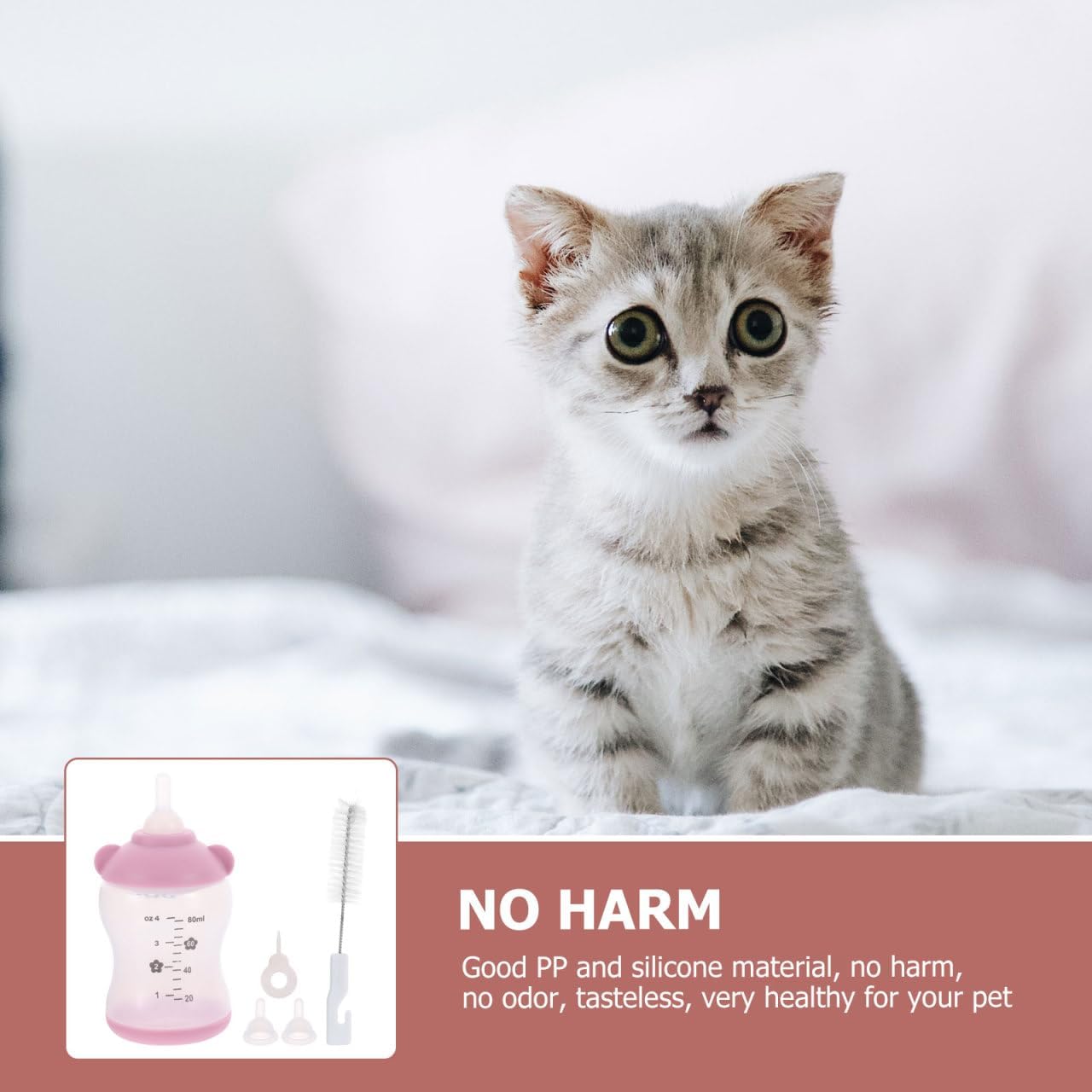 Small Pet Nursing Bottle Kit, 80ml Pink Kitten and Puppy Feeding Bottle with Accurate Scale, Reusable PP and Silicone Nursing Bottle for Newborn Kittens Puppies Rabbits Small Animals