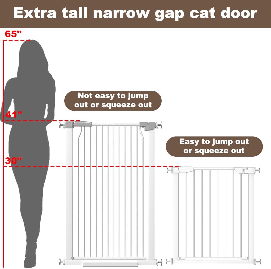 41" Extra Tall and Wide Baby Gate, 65.8-68.5'' Wide Pet Cat Gate for Doorway, Extra Wide Pressure Mounted Child Door with Expansion Kit, Metal Safe Gate, Tall Dog Gate, White