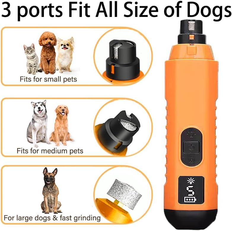 Dog Nail Grinder 5-Speed Upgrade - Professional Rechargeable pet Nail Trimmer with 2 LED Lights Ultra Quiet and Low Vibration Providing Painless Beauty for Large Medium and Small Dogs and Cats