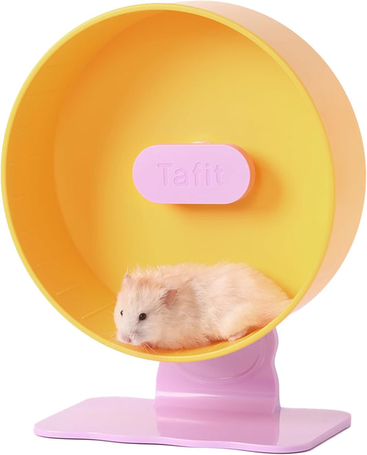 Quiet Hamster Wheel 10.2 Inch Dual-Bearings Silent Small Animals Running Exercise Wheel Height Adjustable for Syrian Hamsters, Gerbils, Rats, or Other Small Pets, Passionfruit Yellow