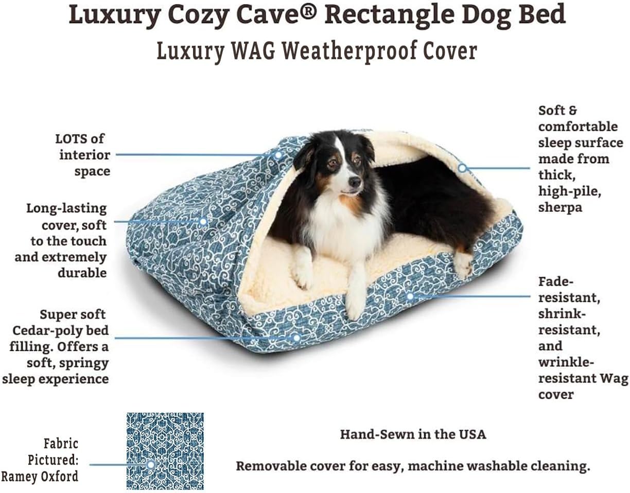 Snoozer Pet Products Luxury Rectangle Cozy Cave, Wag Collection, Large, Starpatch Red Diamond