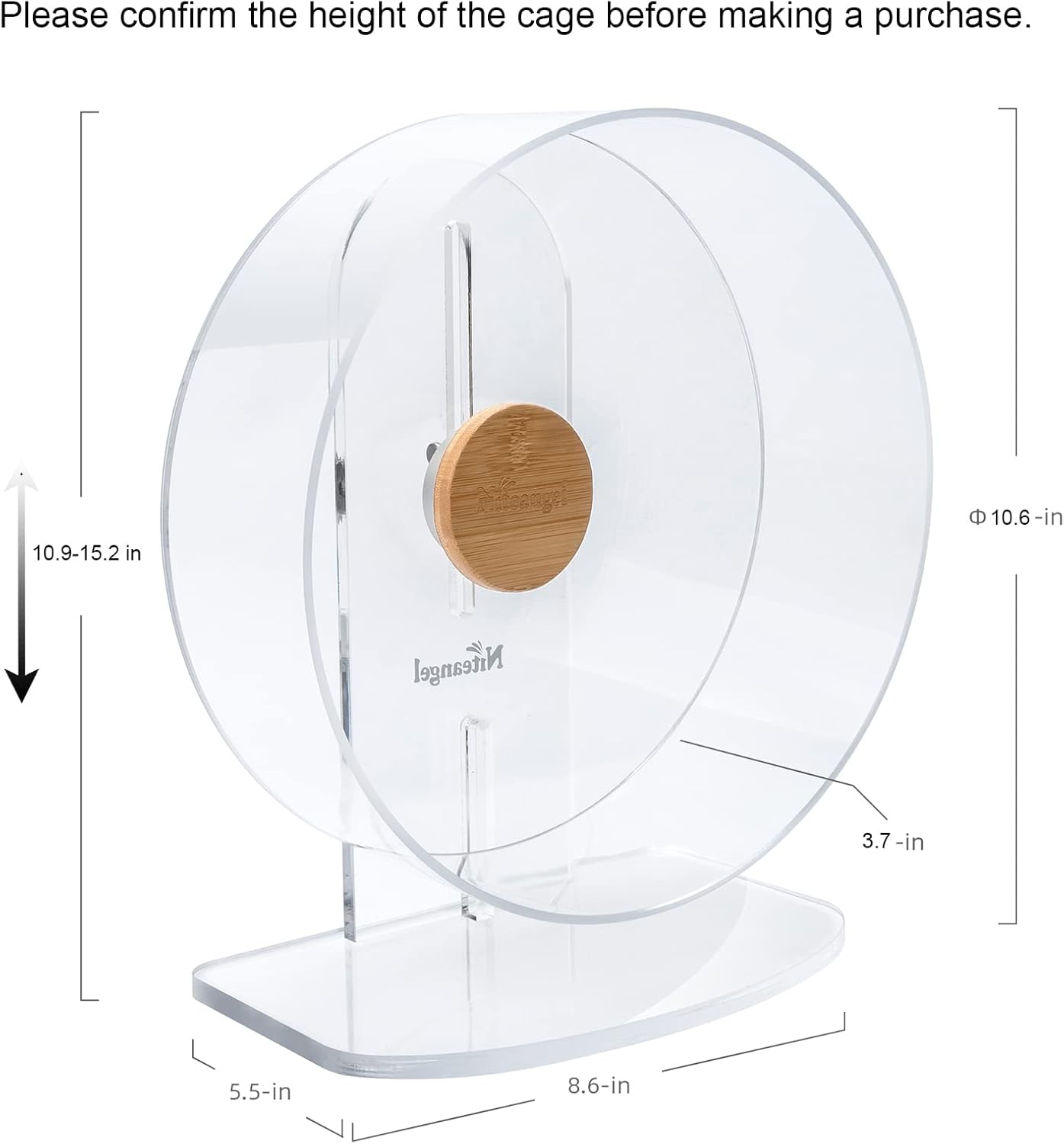 Niteangel Silent Hamster Exercise Wheel - Dual-Bearing Quiet Spinning Acrylic Hamster Running Wheel for Hamster Gerbils Mice Degus Or Other Small Animals (Medium - Wider Version)