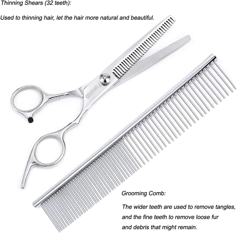 Dog Grooming Scissors Kit, Safety Round Tip, Heavy Duty Stainless Steel Dog Scissors and Nail Clippers, 6 in 1 Dog Grooming Kit
