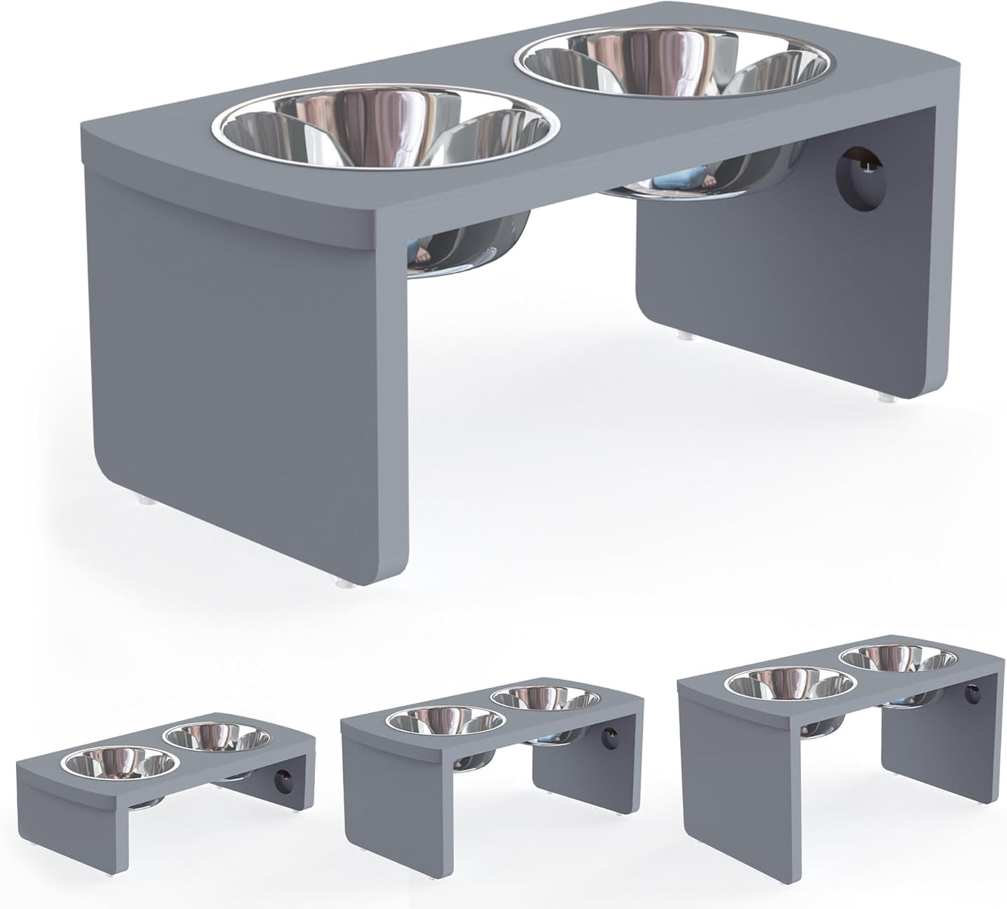 Elevated Dog Bowls, Bamboo Raised Dog Bowl for Medium Dogs, with 2 Stainless Steel Bowls (7'' Tall-30 oz Bowl)