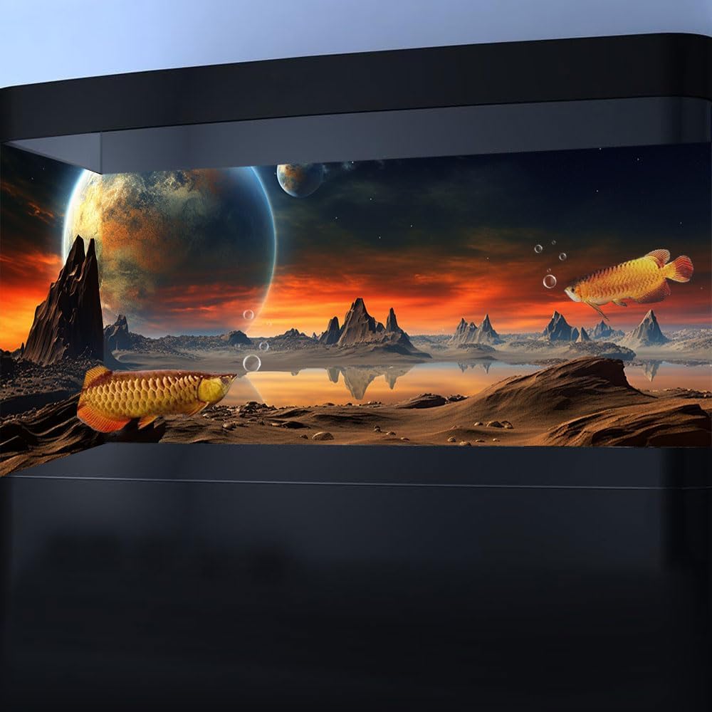 24X16IN Cosmic Aquarium Background, Cool Parallel Space Themed Fish Tank Background, Tropical Desert Terrarium Background with 8 EVA Double-Sided Tape