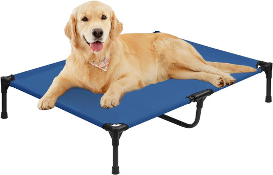 XL Elevated Dog Bed 51 Inch - Waterproof Raised Cooling Cot for 124lb Dogs, with Washable Breathable Mesh, All-Weather Outdoor Dog Bed with Non-Slip Feet, Blue