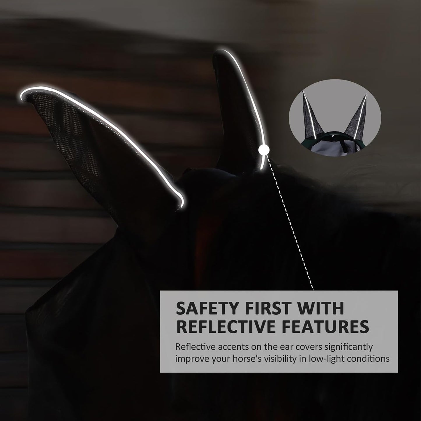 Horse Fly Mask Large Space Breathable UV Protection Equine Mask with Reflective Features on Ears Hunter Green L